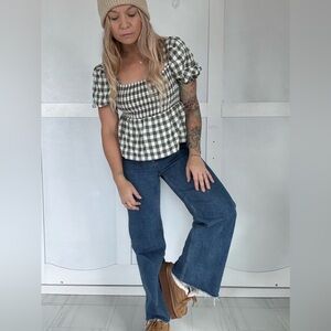 Olive + White Checkered Babydoll Top